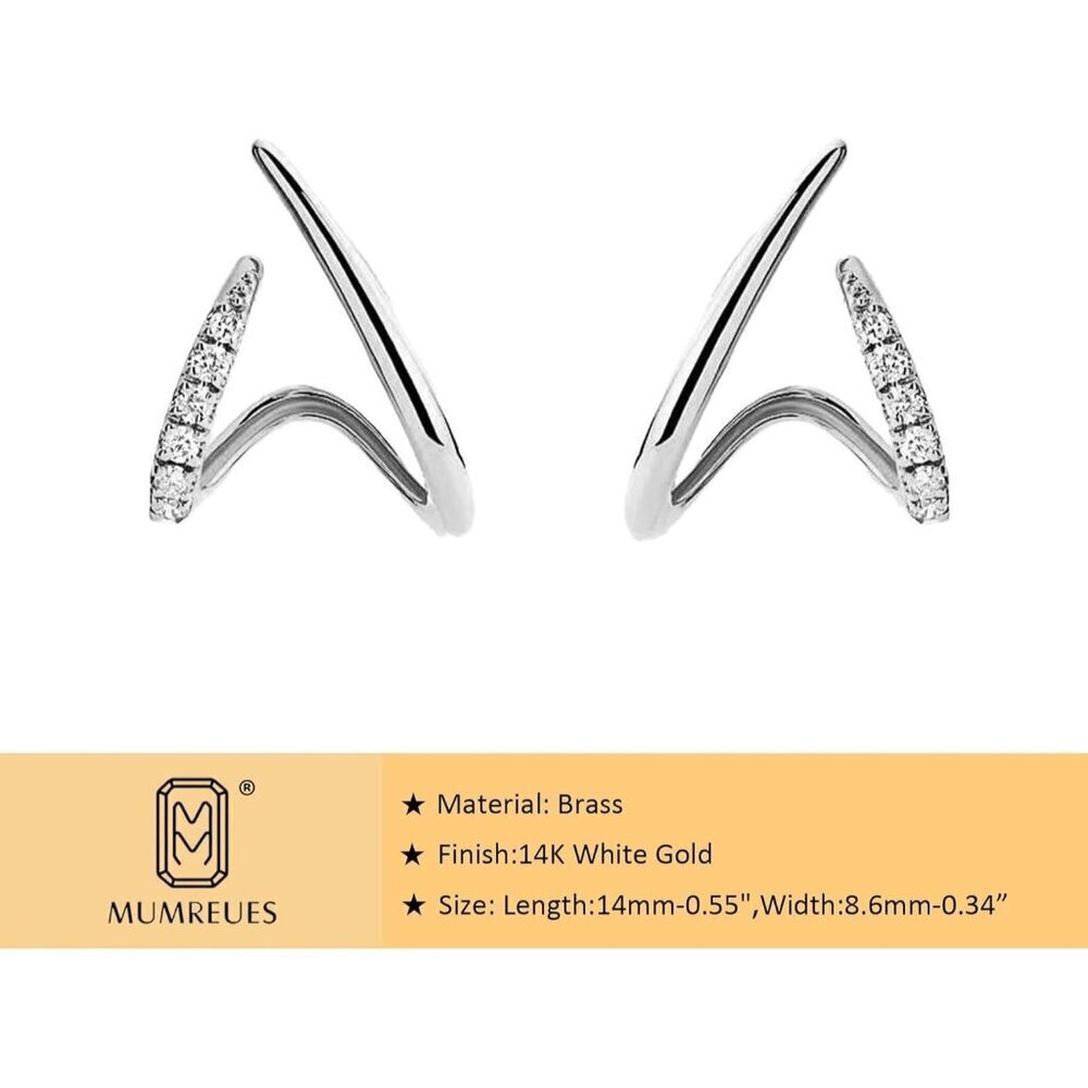Trendy 14K Silver plated stud earrings for women dainty minimalist CZ jewelry - Picture 6 of 6